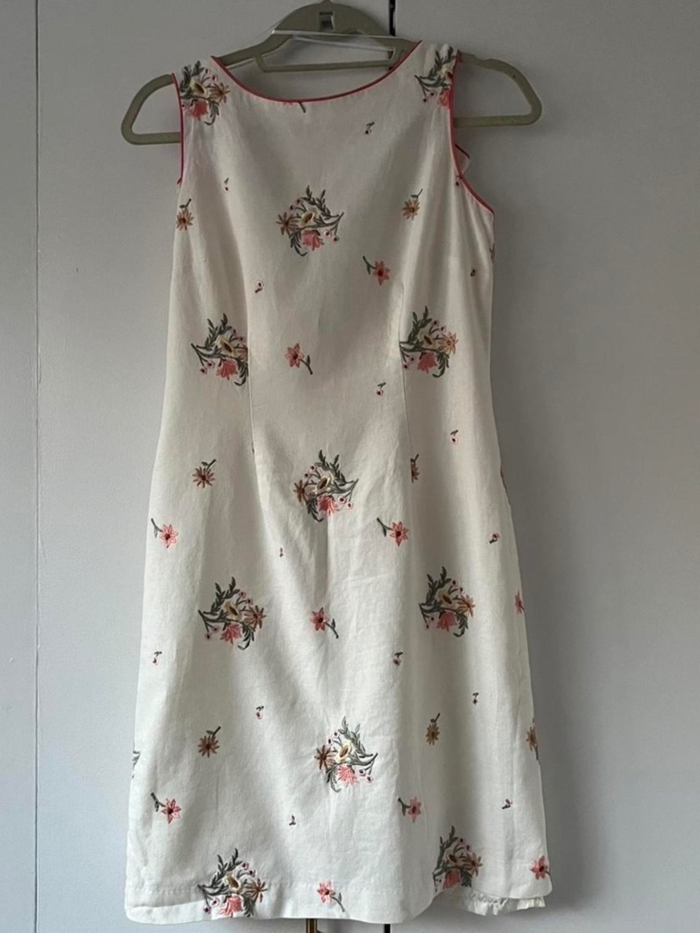 Vintage Dress Barn Floral Embroidered Cottagecore Linen Shift Dress Size 4